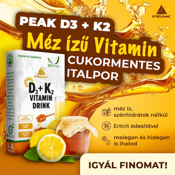 Peak D3 + K2 mézízű, Vitamin Drink cukormentes italpor, meleg vagy hideg italhoz